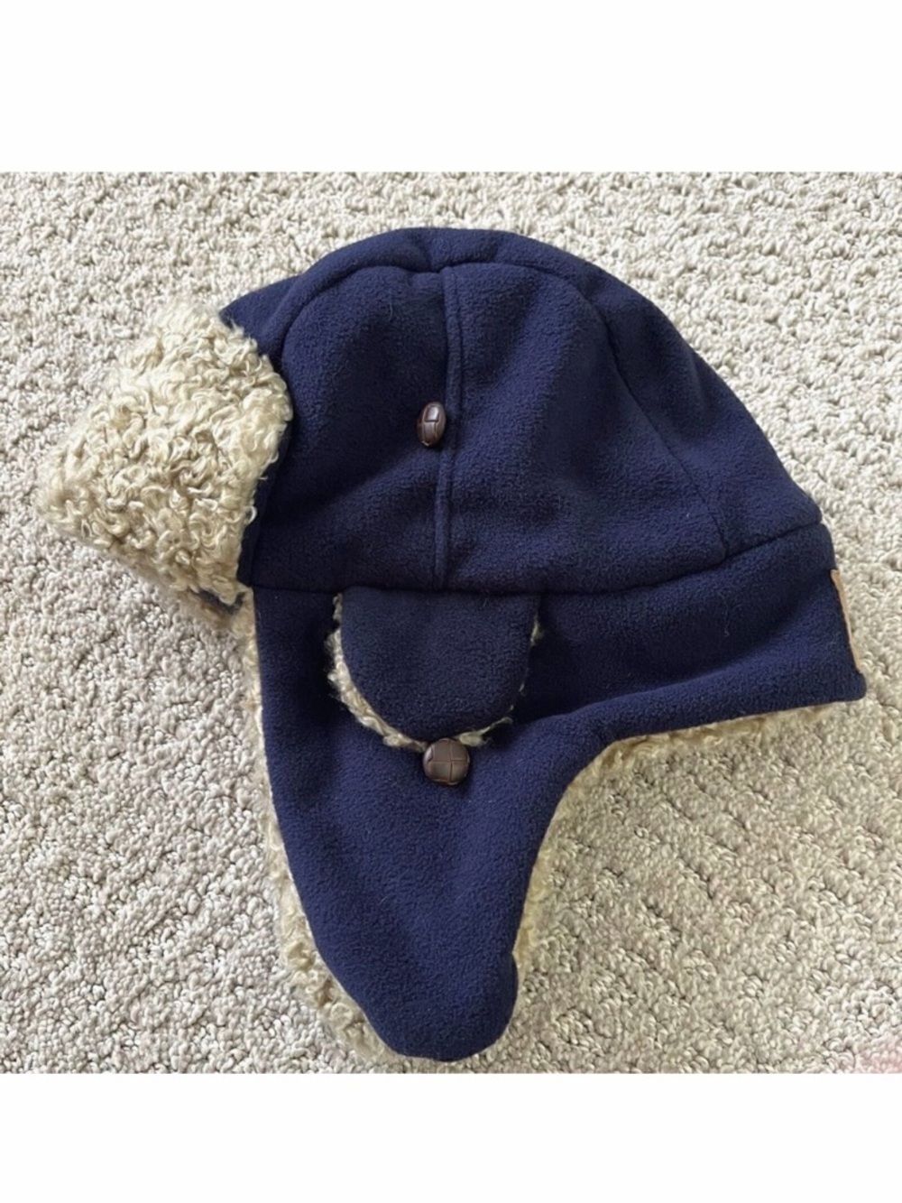 Baby Gap Boys Blue Fleece Trapper Winter Hat Sz S/M Faux Fur Ear Flaps Cap Warm